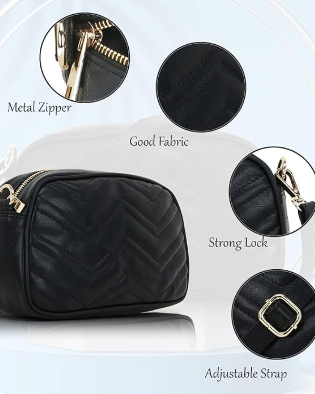 Wriggle Leather D-Shaped Sling Bag for Women with Adjustable Strap & Zip Closure | Casual Crossbody Bag for Girls | 9×6 inch | PU — Black (WRG-CRS-BLK-07) - Image 6